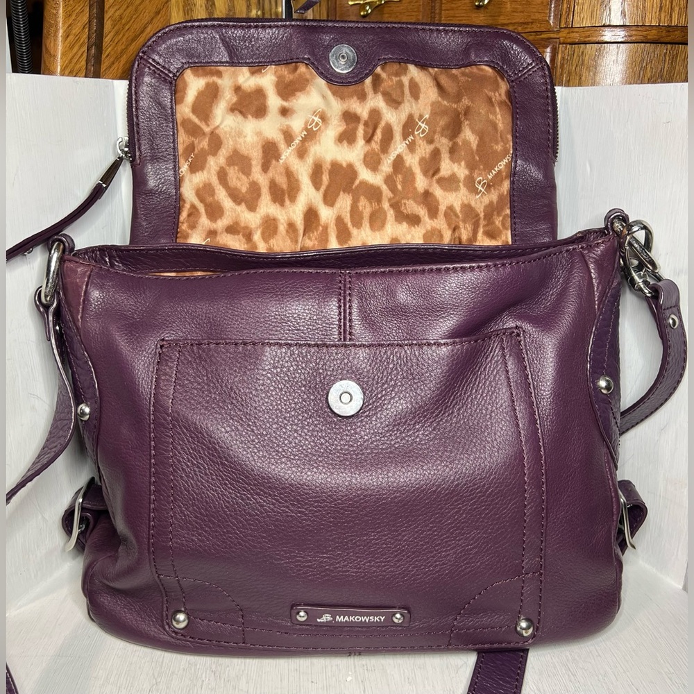 Vintage B Makowsky A236100 Purple/Burgundy Leather Large Crossbody - Picture 5 of 7